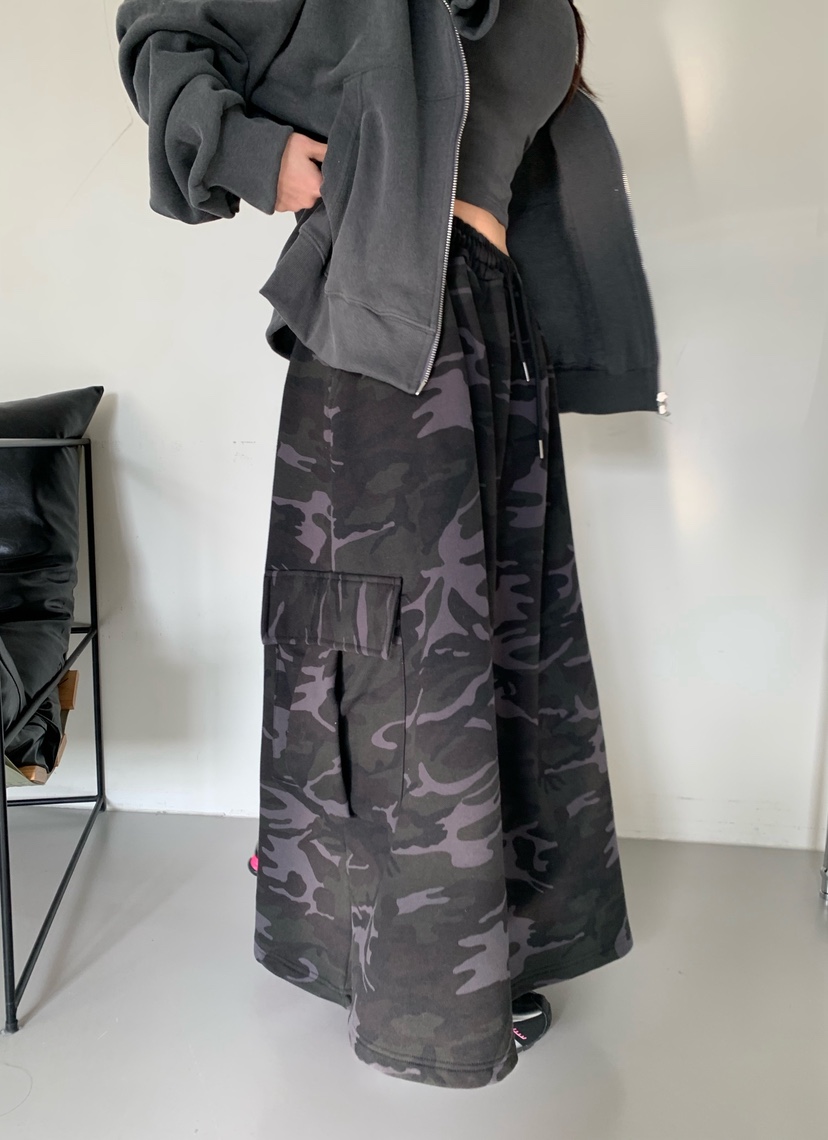 OKIE韓國東大門直郵女裝新款26春夏人氣熱賣職業長裙迷彩OKIE長裙