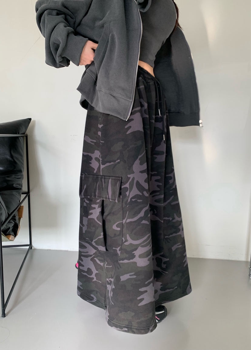 OKIE韓國東大門直郵女裝新款26春夏人氣熱賣職業長裙迷彩OKIE長裙