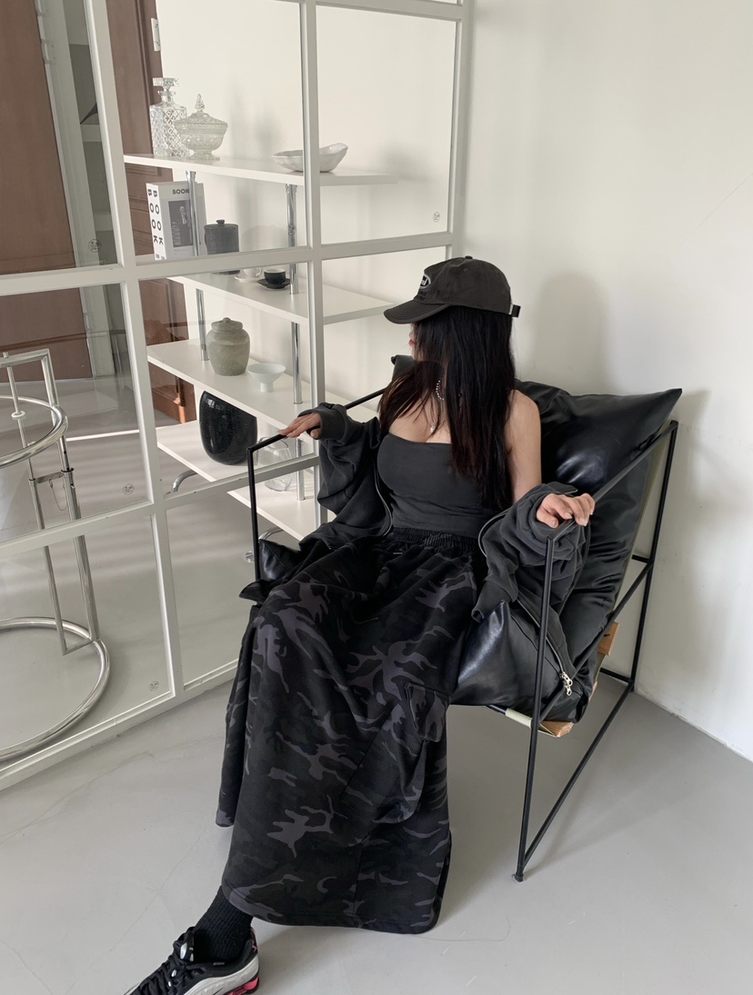 OKIE韓國東大門直郵女裝新款26春夏人氣熱賣職業長裙迷彩OKIE長裙