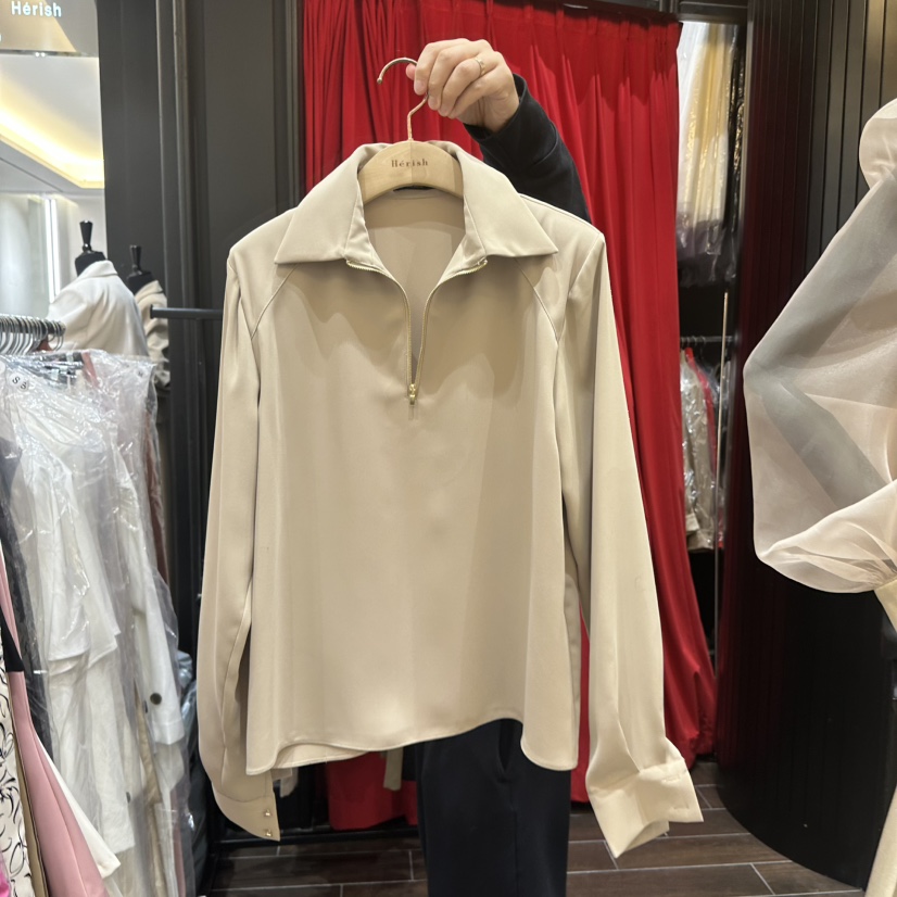 HERISH-HAUTE韓國東大門直郵女士新款休閑襯衫蕾絲衫拉鏈HERISH-HAUTE襯衫/蕾絲衫圖色1