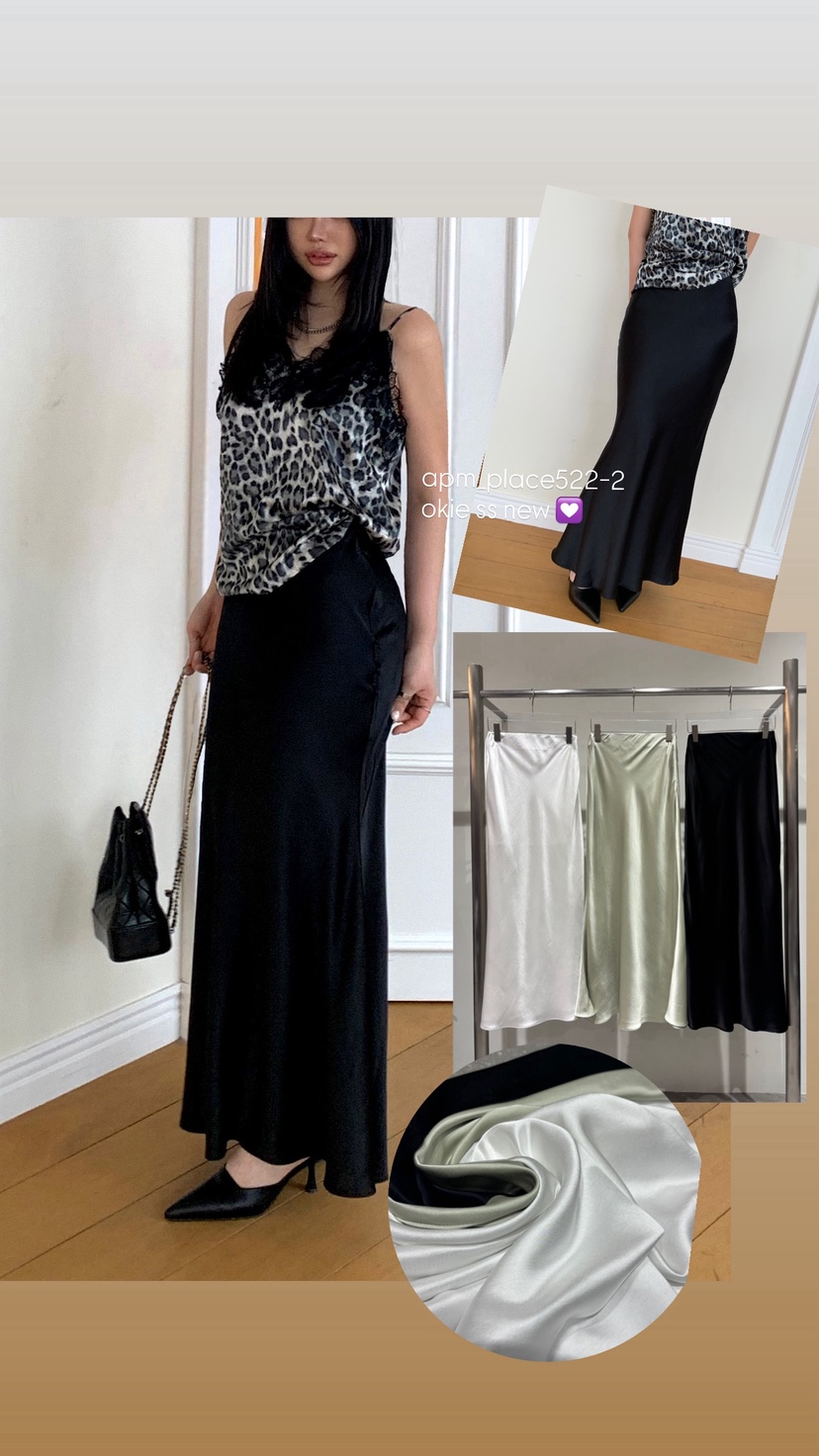OKIE韓國直郵女士新品時尚休閑26春夏職業熱賣推薦長裙緞面OKIE長裙