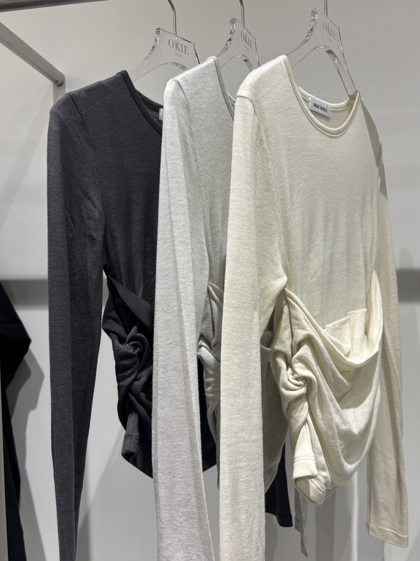 OKIE韓國東大門直郵女裝新品時尚休閑長袖T恤假兩件透明褶皺OKIE長袖T恤