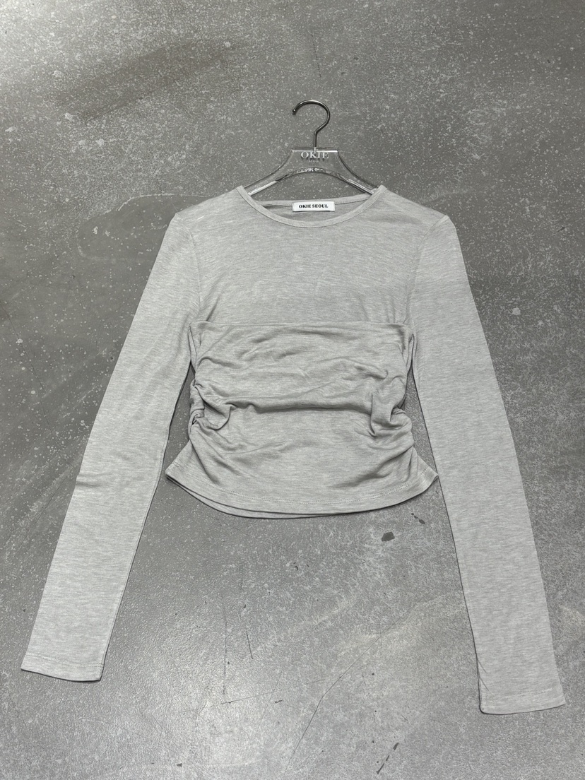 OKIE韓國東大門直郵女裝新品時尚休閑長袖T恤假兩件透明褶皺OKIE長袖T恤圖色2