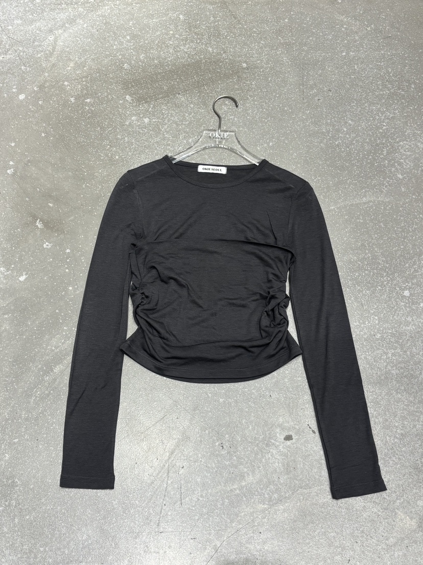 OKIE韓國東大門直郵女裝新品時尚休閑長袖T恤假兩件透明褶皺OKIE長袖T恤圖色3