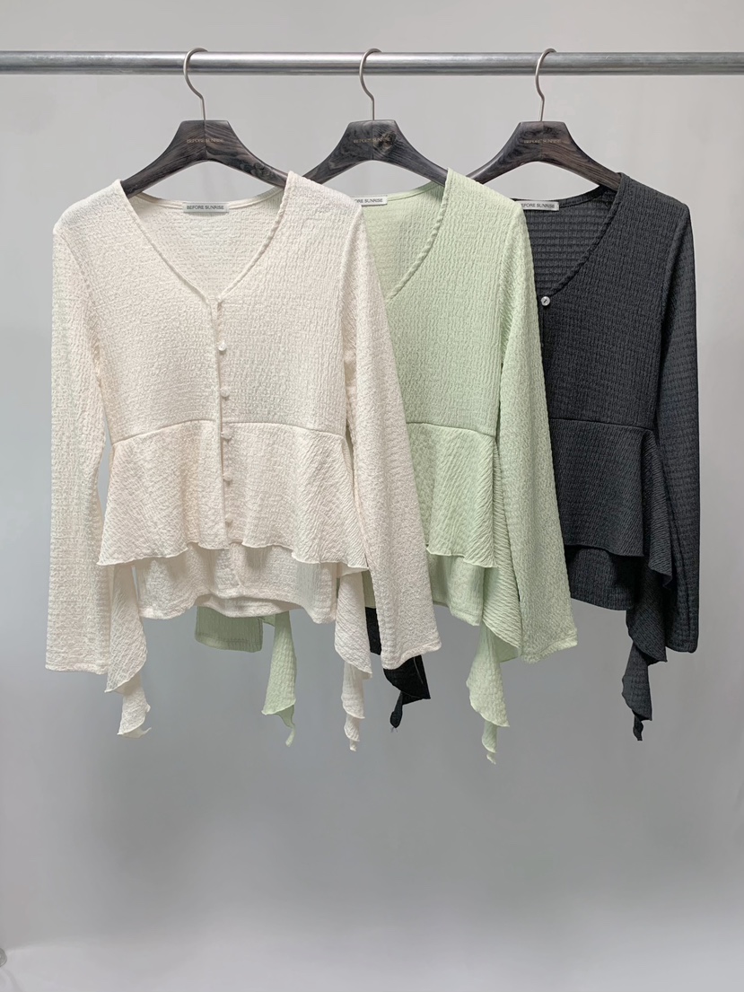 BEFORE SUNRISE韓國東大門代購女裝新款職業襯衫蕾絲衫華夫格褶皺BEFORE SUNRISE襯衫/蕾絲衫