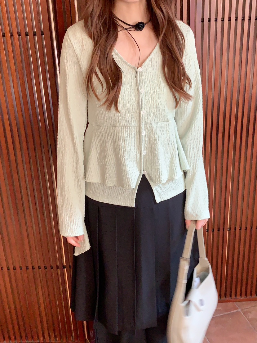 BEFORE SUNRISE韓國東大門代購女裝新款職業襯衫蕾絲衫華夫格褶皺BEFORE SUNRISE襯衫/蕾絲衫