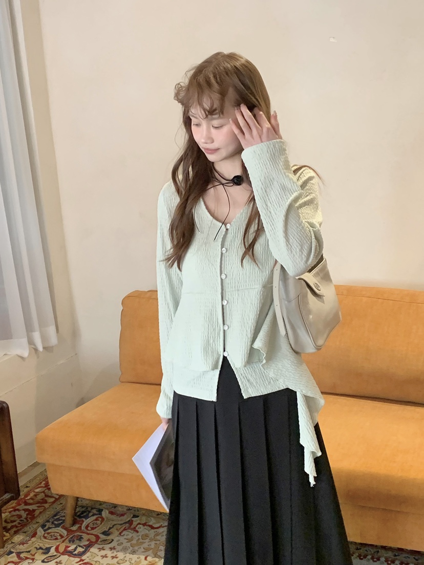 BEFORE SUNRISE韓國東大門代購女裝新款職業襯衫蕾絲衫華夫格褶皺BEFORE SUNRISE襯衫/蕾絲衫