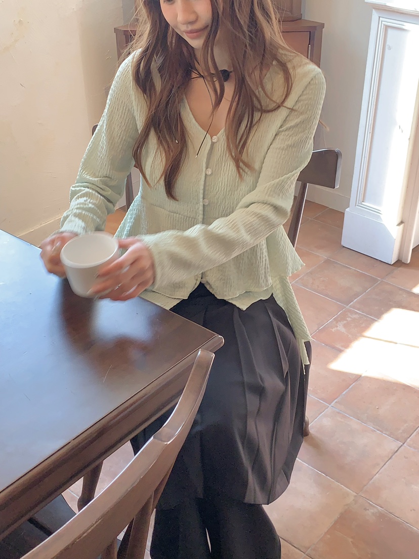 BEFORE SUNRISE韓國東大門代購女裝新款職業襯衫蕾絲衫華夫格褶皺BEFORE SUNRISE襯衫/蕾絲衫