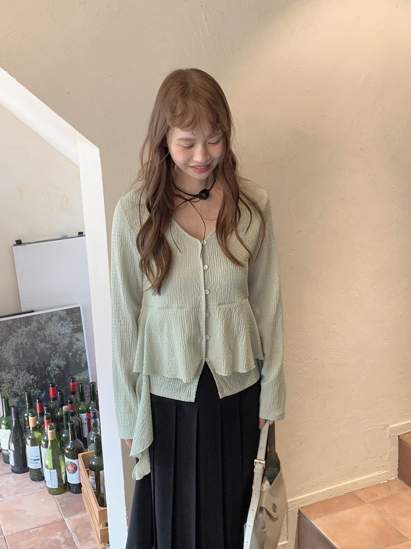 BEFORE SUNRISE韓國東大門代購女裝新款職業襯衫蕾絲衫華夫格褶皺BEFORE SUNRISE襯衫/蕾絲衫