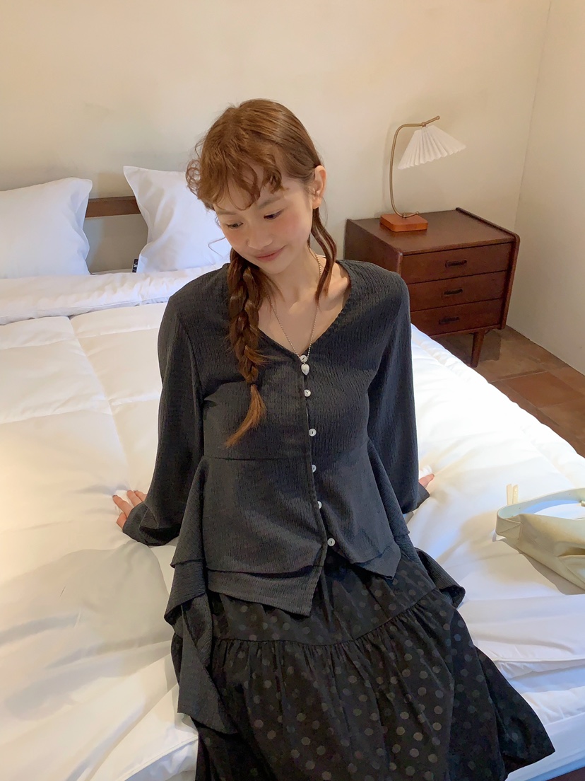 BEFORE SUNRISE韓國東大門代購女裝新款職業襯衫蕾絲衫華夫格褶皺BEFORE SUNRISE襯衫/蕾絲衫