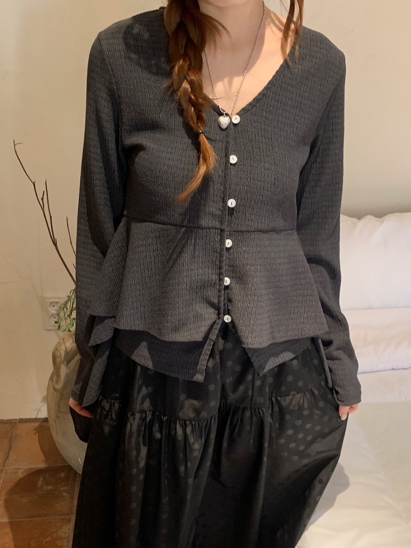 BEFORE SUNRISE韓國東大門代購女裝新款職業襯衫蕾絲衫華夫格褶皺BEFORE SUNRISE襯衫/蕾絲衫