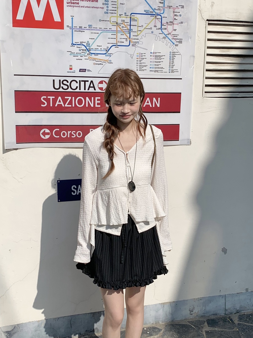 BEFORE SUNRISE韓國東大門代購女裝新款職業襯衫蕾絲衫華夫格褶皺BEFORE SUNRISE襯衫/蕾絲衫