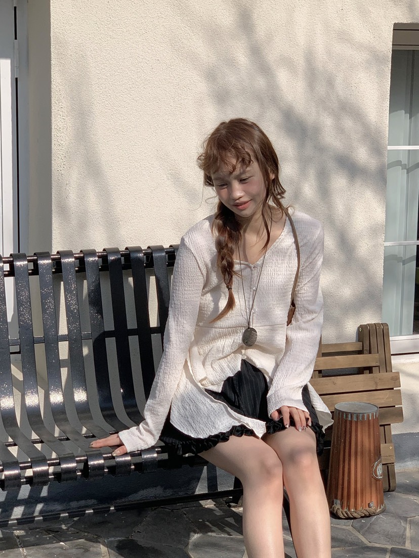 BEFORE SUNRISE韓國東大門代購女裝新款職業襯衫蕾絲衫華夫格褶皺BEFORE SUNRISE襯衫/蕾絲衫