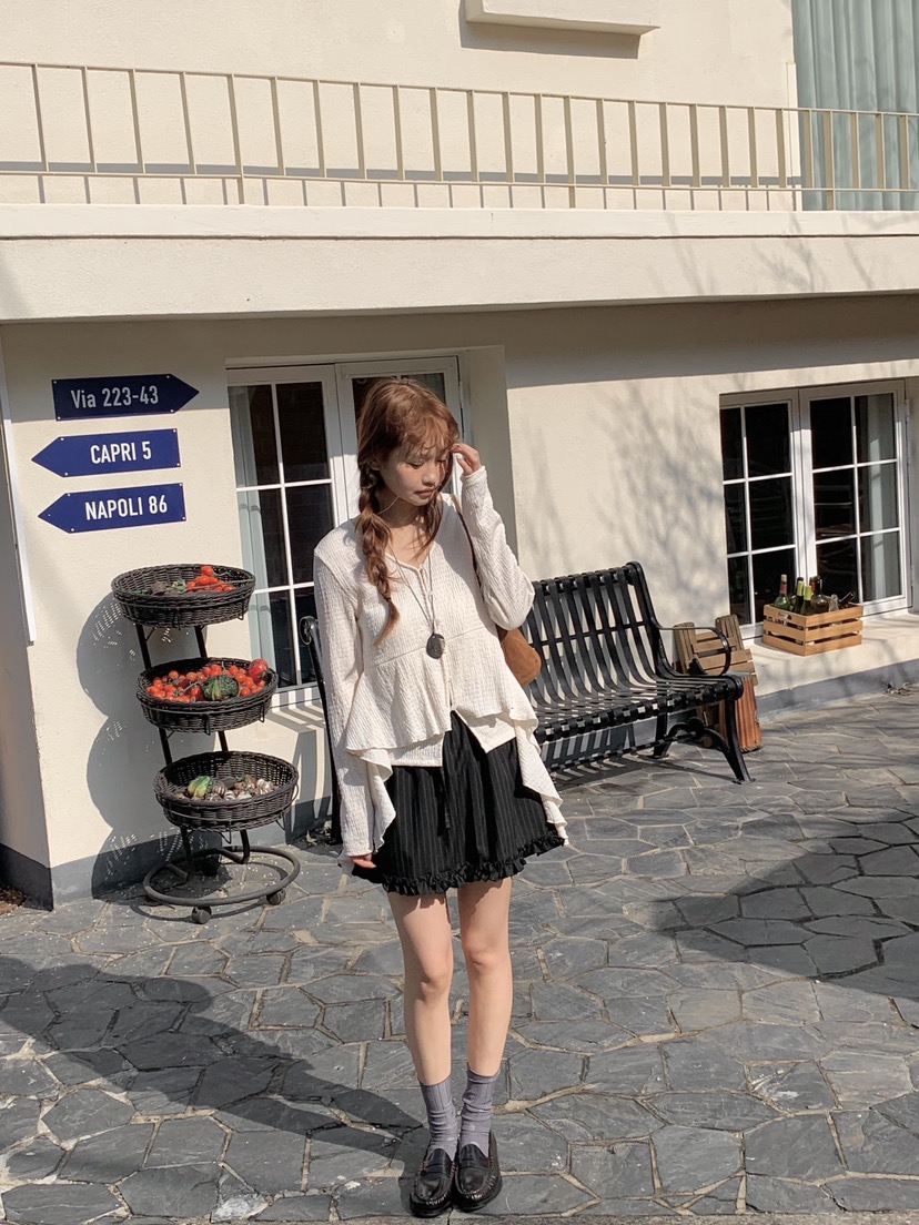 BEFORE SUNRISE韓國東大門代購女裝新款職業襯衫蕾絲衫華夫格褶皺BEFORE SUNRISE襯衫/蕾絲衫