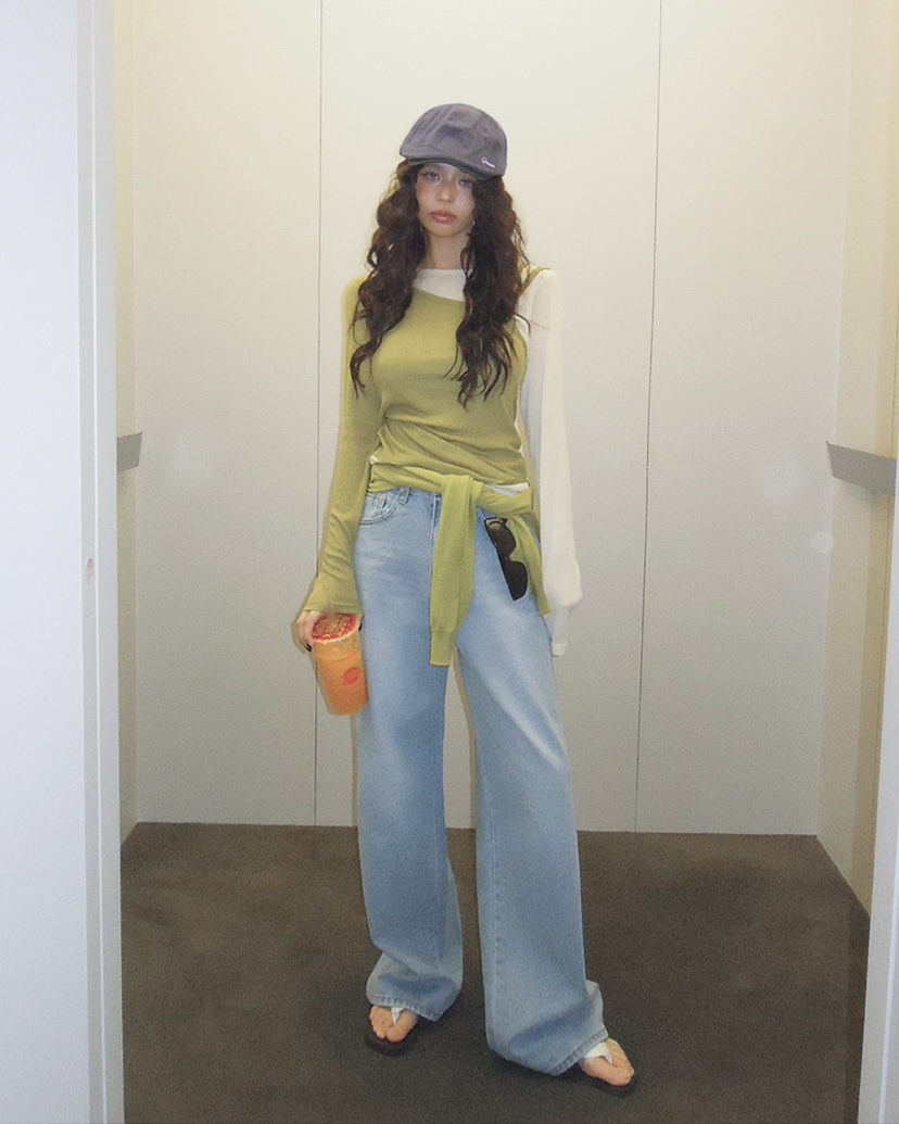 LIVE AID-P韓國直郵女士新品人氣熱賣推薦長袖T恤假兩件LIVE AID-P長袖T恤