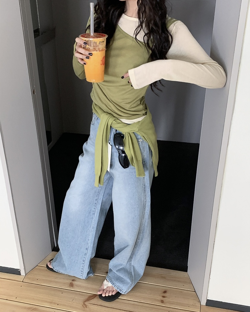 LIVE AID-P韓國直郵女士新品人氣熱賣推薦長袖T恤假兩件LIVE AID-P長袖T恤