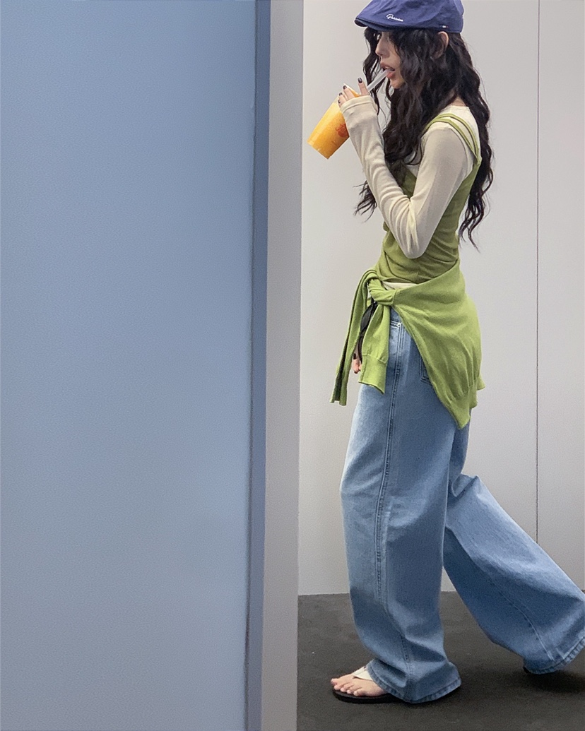 LIVE AID-P韓國直郵女士新品人氣熱賣推薦長袖T恤假兩件LIVE AID-P長袖T恤