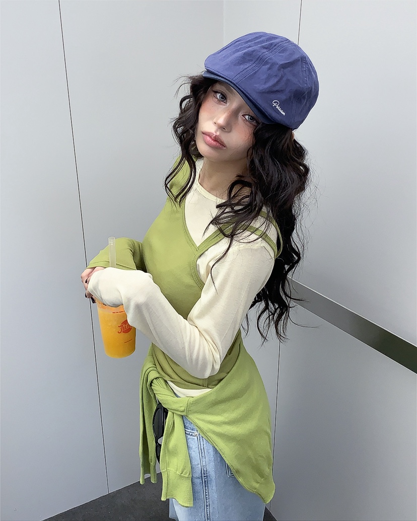 LIVE AID-P韓國直郵女士新品人氣熱賣推薦長袖T恤假兩件LIVE AID-P長袖T恤