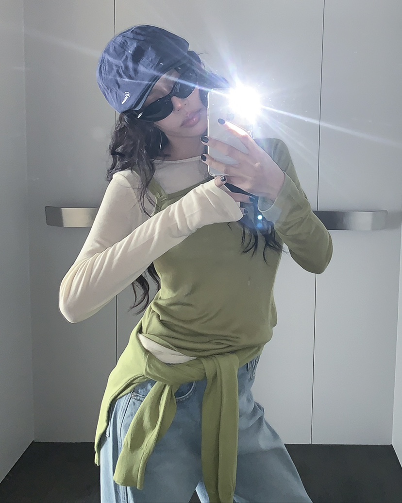 LIVE AID-P韓國直郵女士新品人氣熱賣推薦長袖T恤假兩件LIVE AID-P長袖T恤