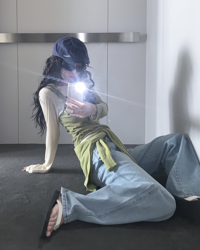 LIVE AID-P韓國直郵女士新品人氣熱賣推薦長袖T恤假兩件LIVE AID-P長袖T恤