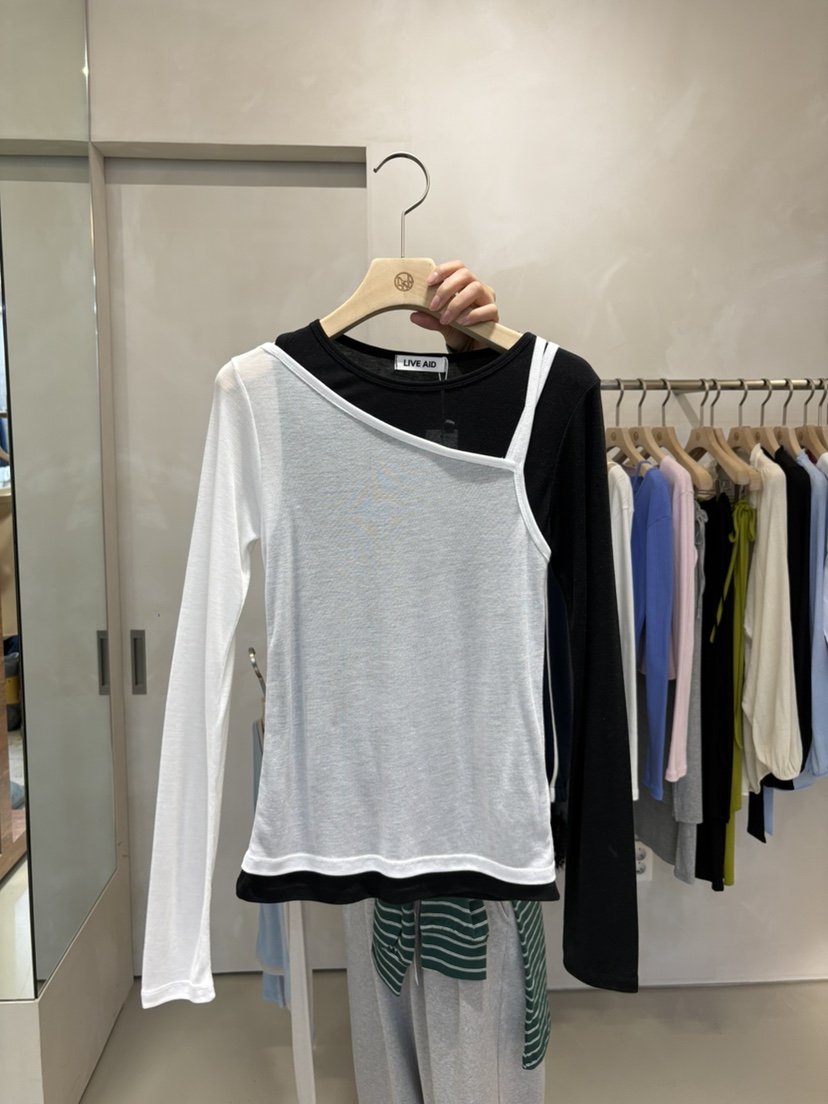 LIVE AID-P韓國直郵女士新品人氣熱賣推薦長袖T恤假兩件LIVE AID-P長袖T恤圖色3