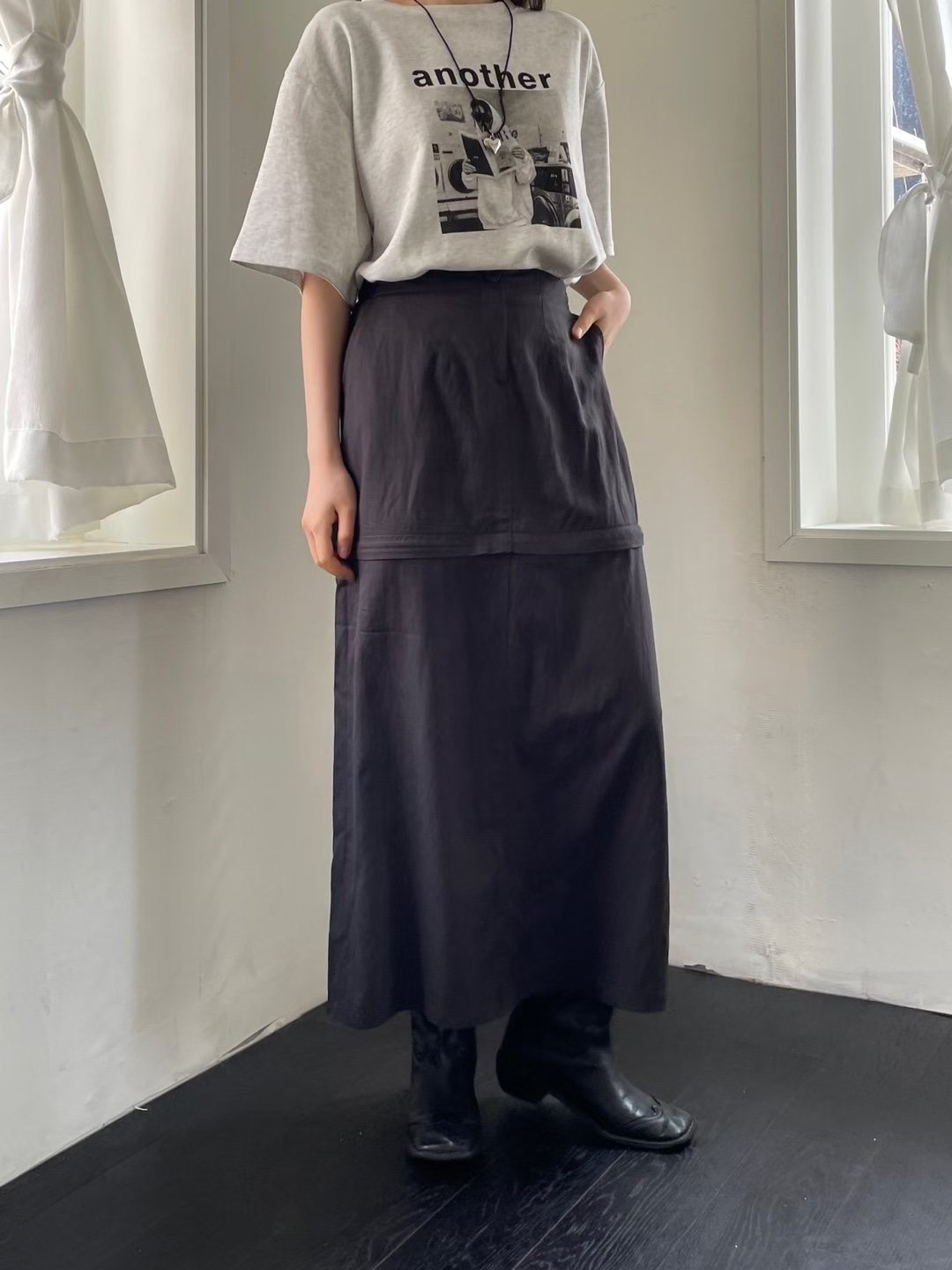 GGAEBI韓國代購女士新款休閑職業熱賣推薦26春夏長裙可拆卸GGAEBI長裙