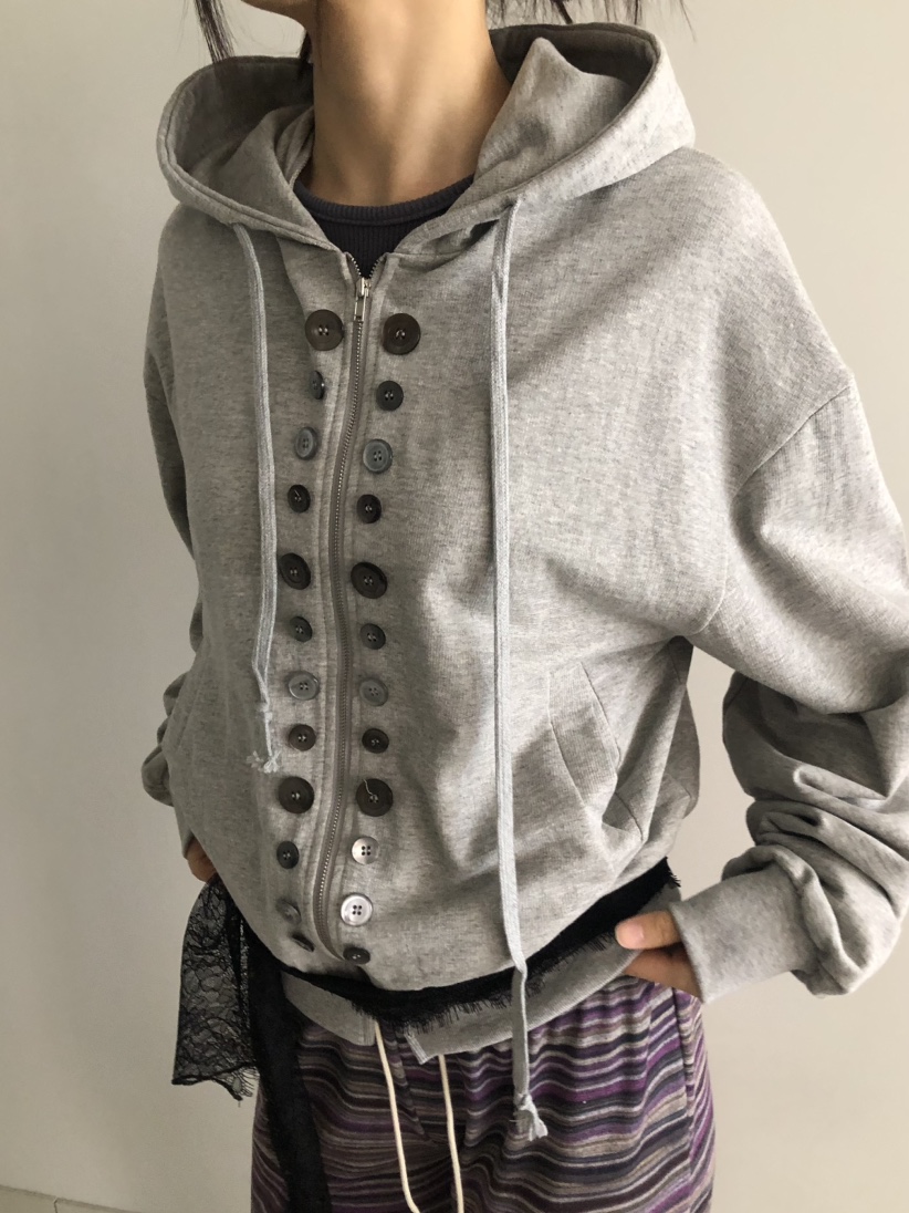 FLASH/I LOVE ME韓國直郵女士新款職業夾克連帽拉鏈衫紐扣FLASH/I LOVE ME夾克