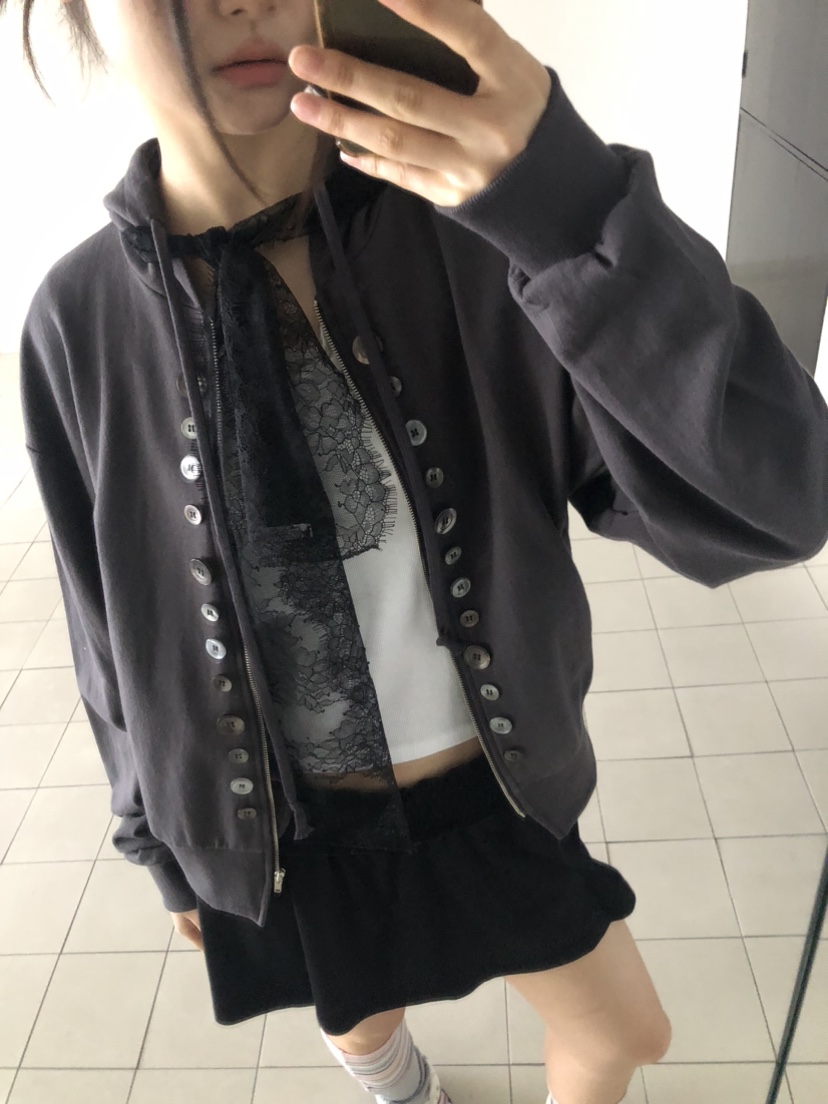 FLASH/I LOVE ME韓國直郵女士新款職業夾克連帽拉鏈衫紐扣FLASH/I LOVE ME夾克