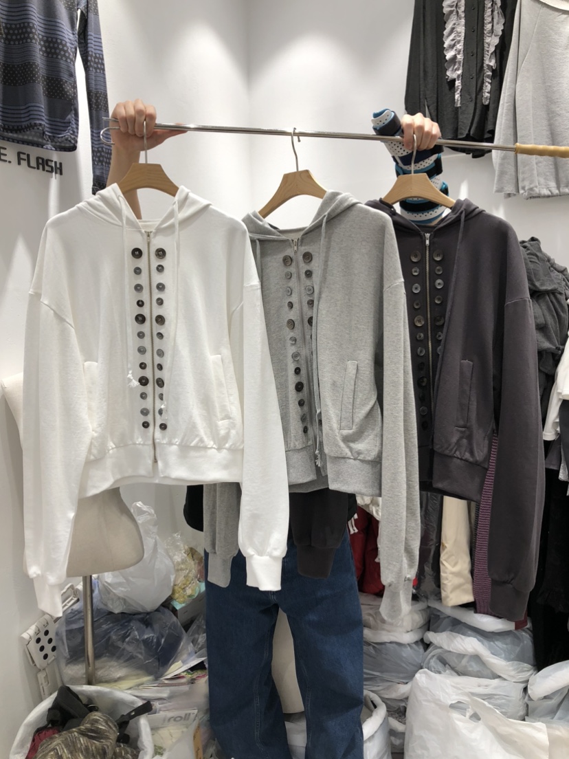 FLASH/I LOVE ME韓國直郵女士新款職業夾克連帽拉鏈衫紐扣FLASH/I LOVE ME夾克