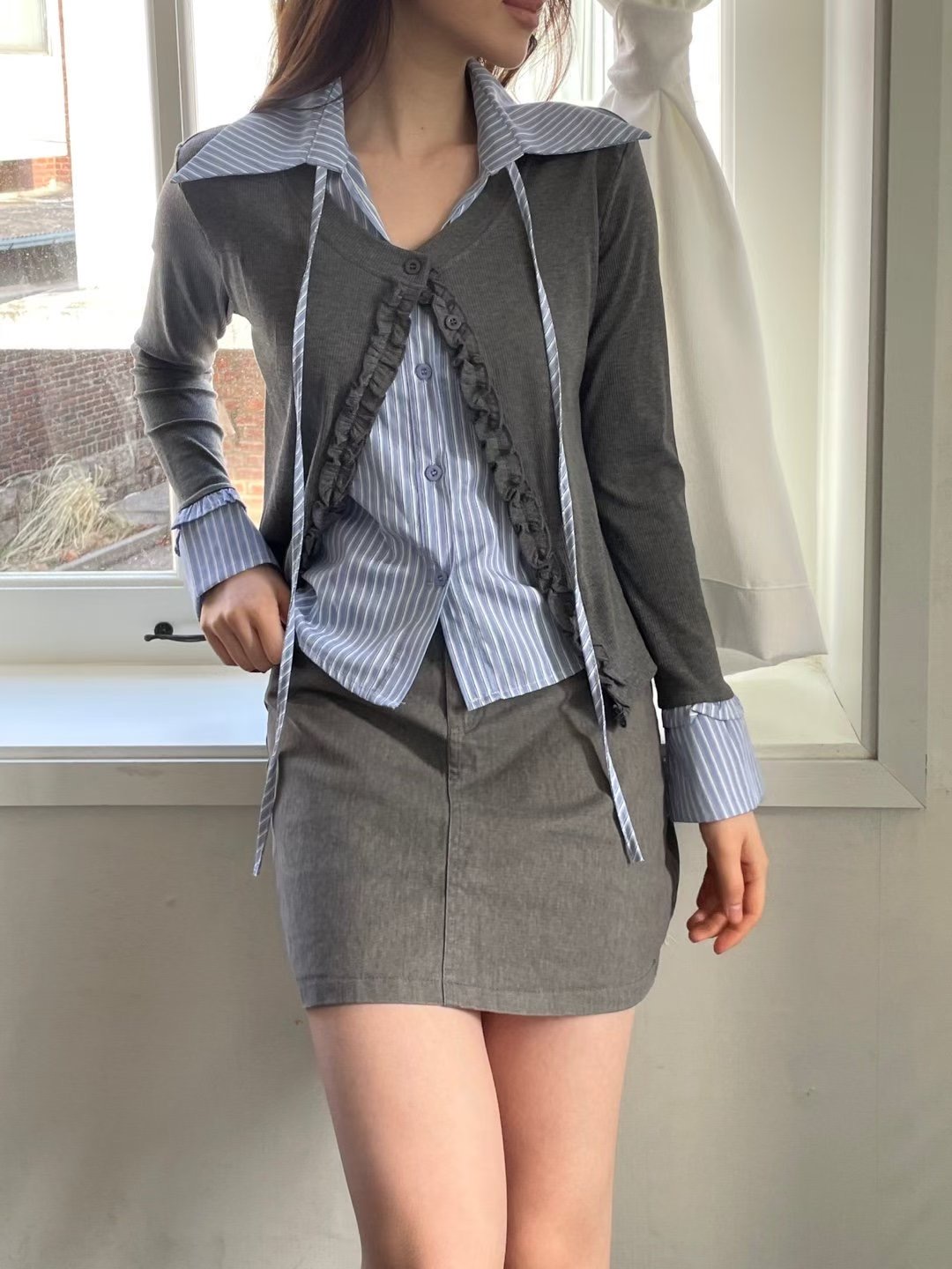 GGAEBI韓國東大門代購女裝新品休閑時尚26春夏針織衫假兩件GGAEBI針織衫