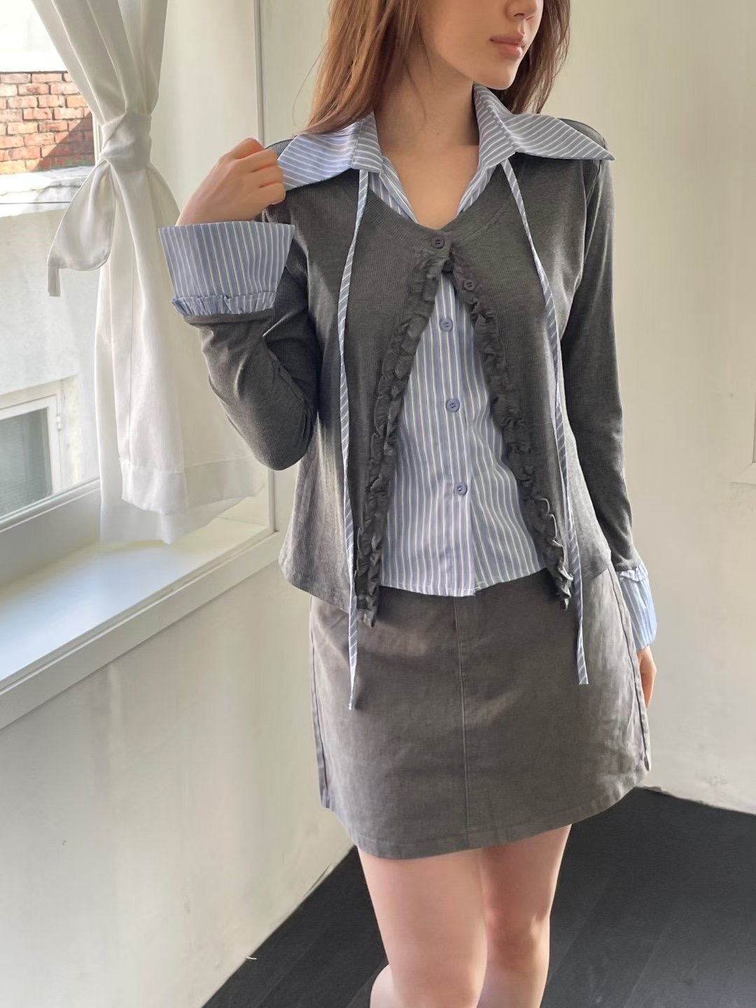 GGAEBI韓國東大門代購女裝新品休閑時尚26春夏針織衫假兩件GGAEBI針織衫圖色2