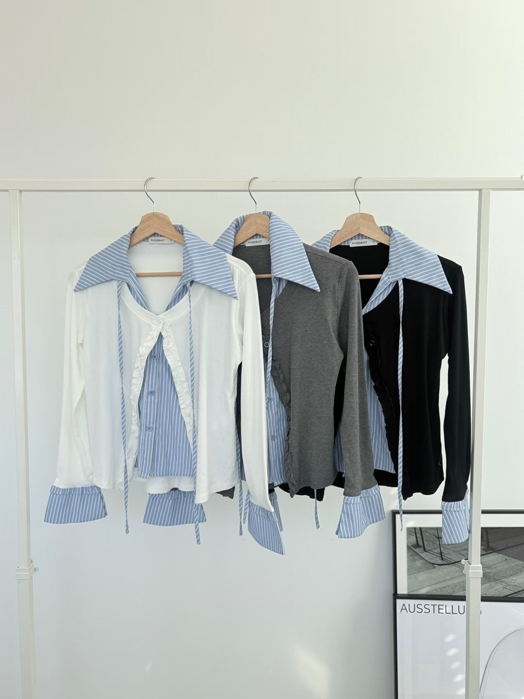 GGAEBI韓國東大門代購女裝新品休閑時尚26春夏針織衫假兩件GGAEBI針織衫圖色3左三色