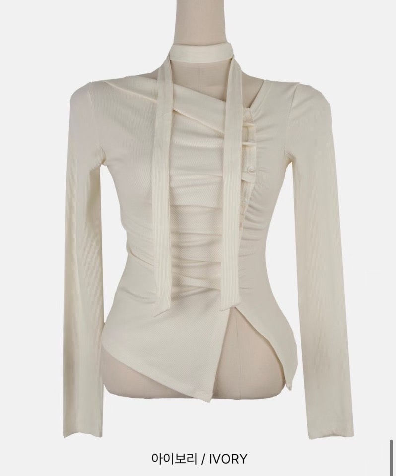 GGAEBI韓國東大門直郵女裝新款推薦職業時尚長袖T恤含脖帶GGAEBI長袖T恤圖色1