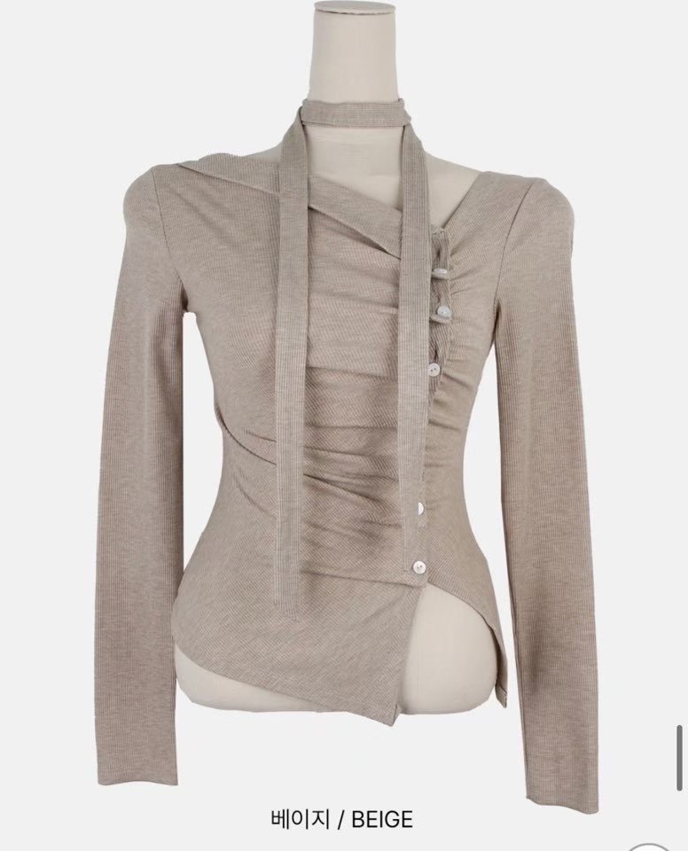 GGAEBI韓國東大門直郵女裝新款推薦職業時尚長袖T恤含脖帶GGAEBI長袖T恤圖色2