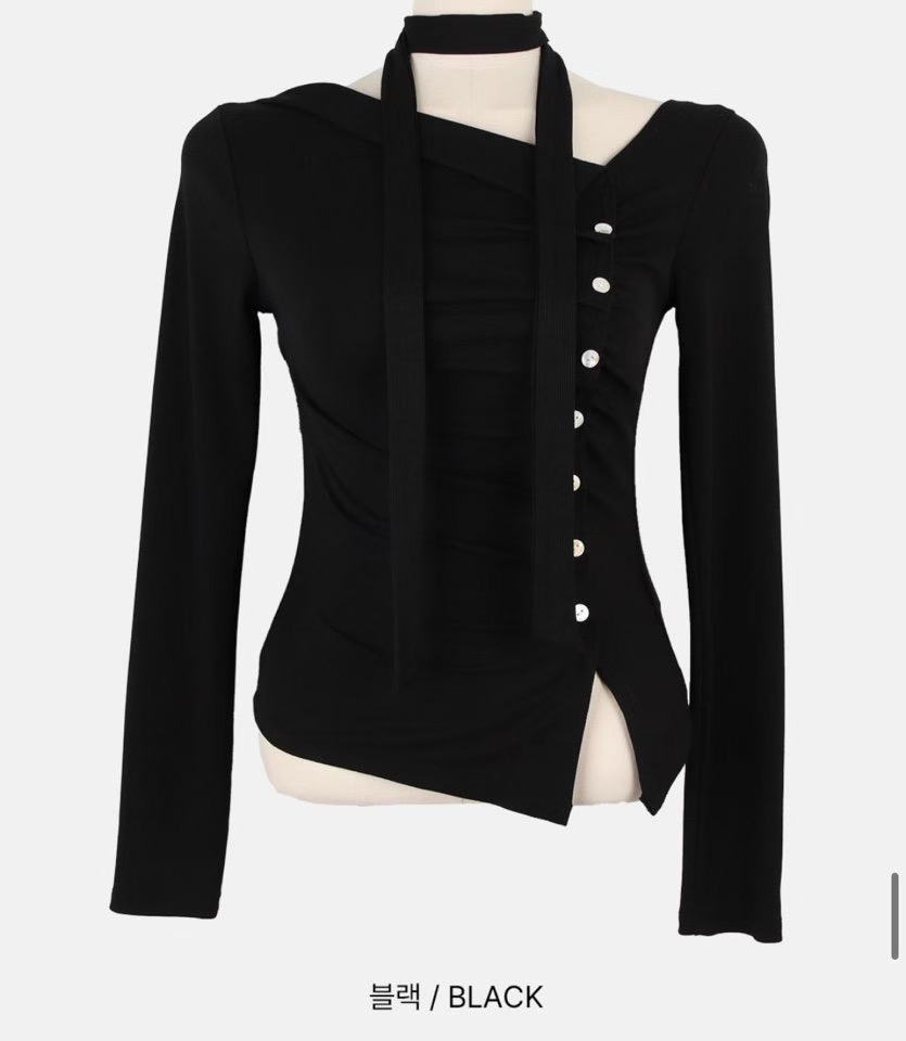 GGAEBI韓國東大門直郵女裝新款推薦職業時尚長袖T恤含脖帶GGAEBI長袖T恤圖色3