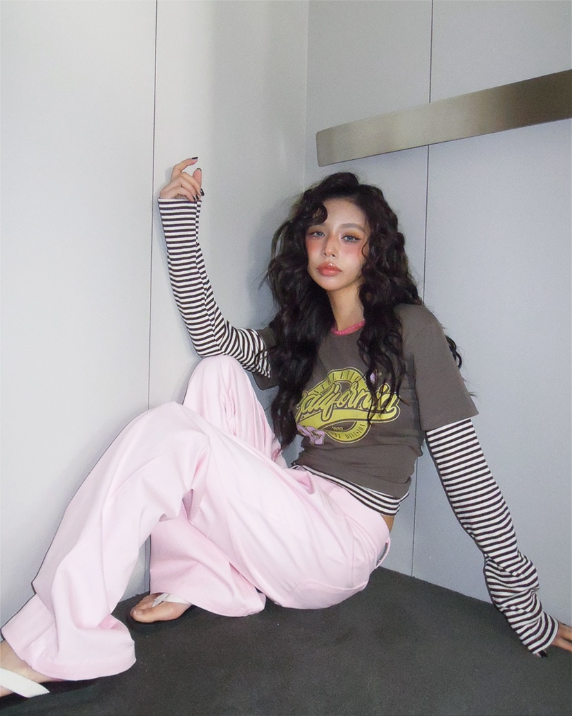 LIVE AID-P韓國東大門代購女士新品熱賣推薦長袖T恤假兩件LIVE AID-P長袖T恤