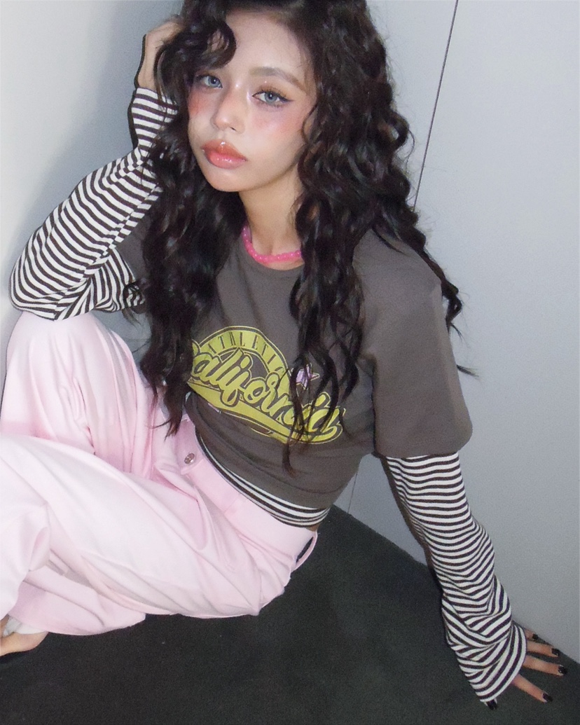 LIVE AID-P韓國東大門代購女士新品熱賣推薦長袖T恤假兩件LIVE AID-P長袖T恤