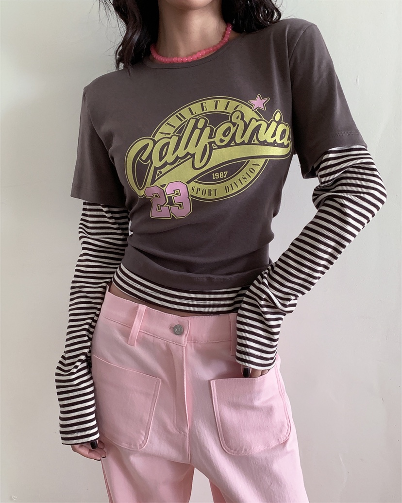 LIVE AID-P韓國東大門代購女士新品熱賣推薦長袖T恤假兩件LIVE AID-P長袖T恤