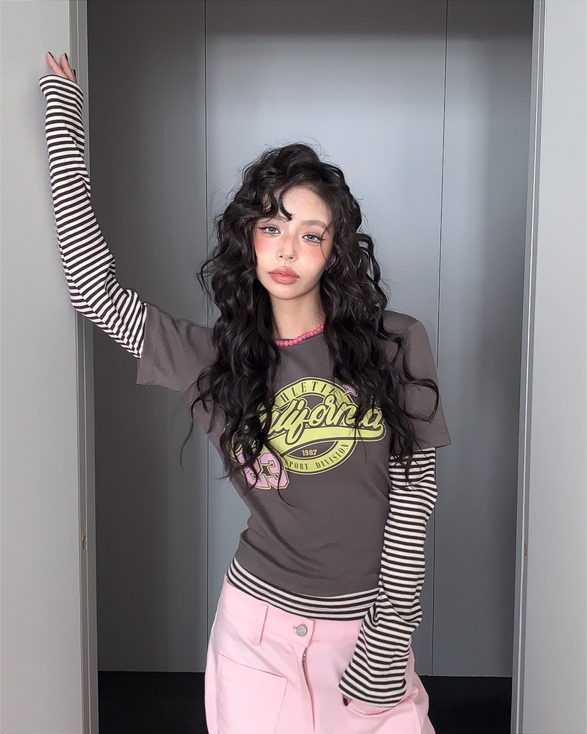 LIVE AID-P韓國東大門代購女士新品熱賣推薦長袖T恤假兩件LIVE AID-P長袖T恤