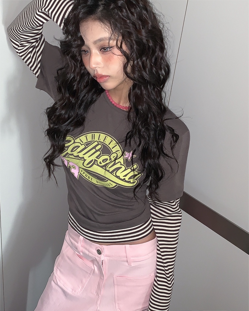 LIVE AID-P韓國東大門代購女士新品熱賣推薦長袖T恤假兩件LIVE AID-P長袖T恤