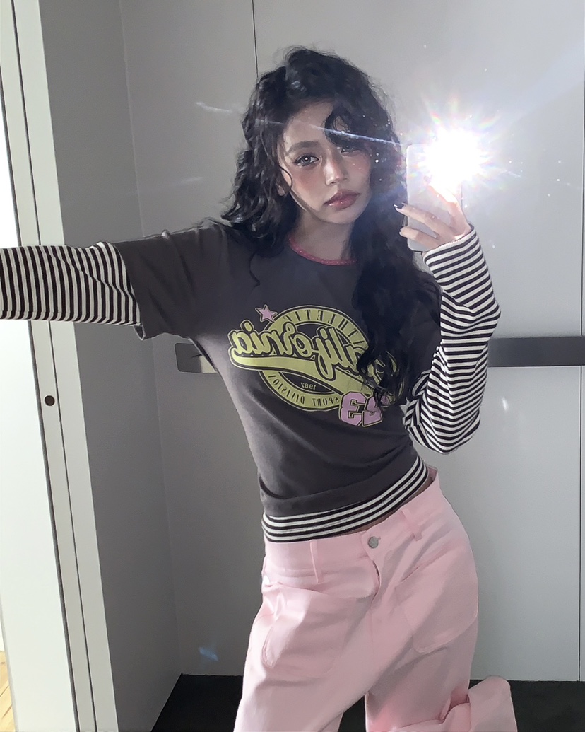 LIVE AID-P韓國東大門代購女士新品熱賣推薦長袖T恤假兩件LIVE AID-P長袖T恤