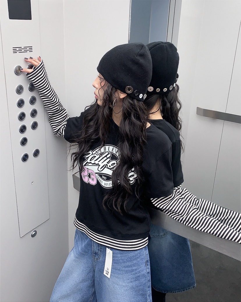 LIVE AID-P韓國東大門代購女士新品熱賣推薦長袖T恤假兩件LIVE AID-P長袖T恤