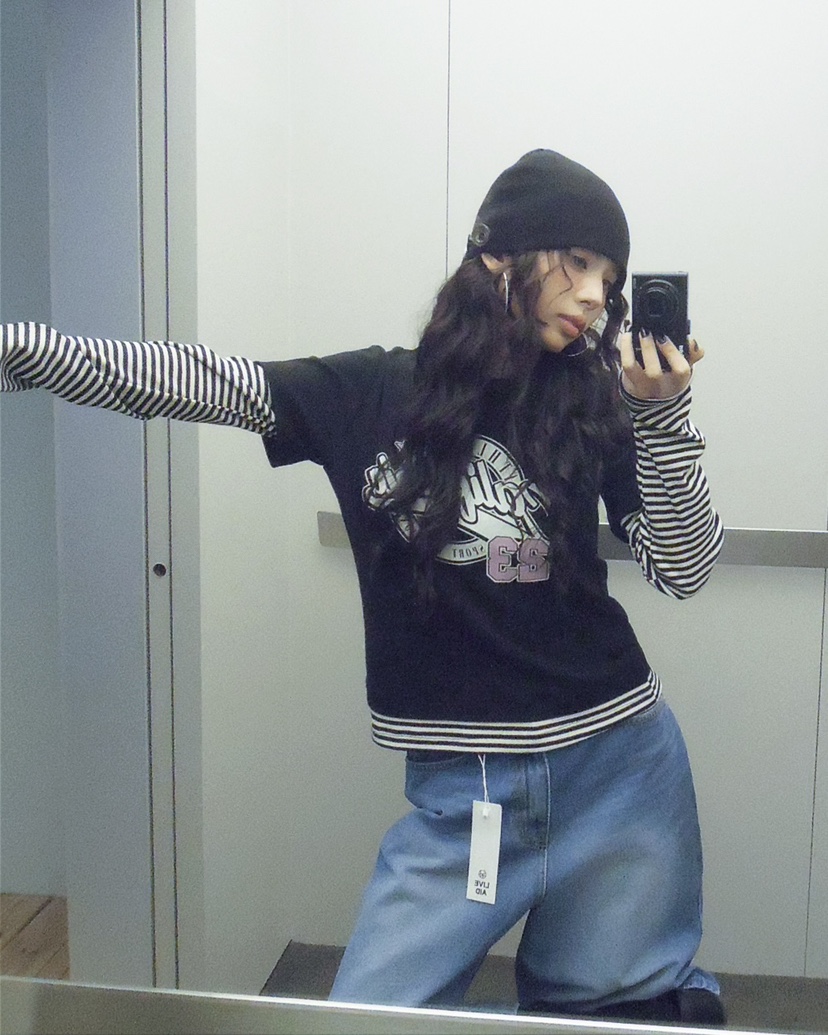 LIVE AID-P韓國東大門代購女士新品熱賣推薦長袖T恤假兩件LIVE AID-P長袖T恤