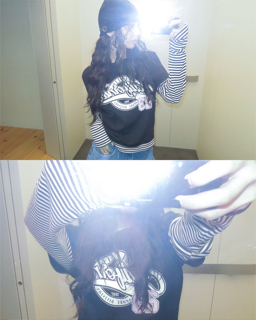 LIVE AID-P韓國東大門代購女士新品熱賣推薦長袖T恤假兩件LIVE AID-P長袖T恤