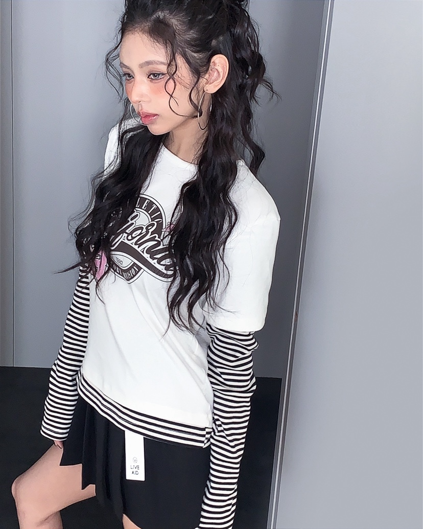 LIVE AID-P韓國東大門代購女士新品熱賣推薦長袖T恤假兩件LIVE AID-P長袖T恤