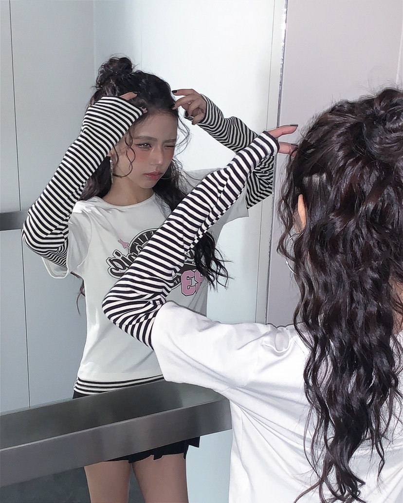 LIVE AID-P韓國東大門代購女士新品熱賣推薦長袖T恤假兩件LIVE AID-P長袖T恤