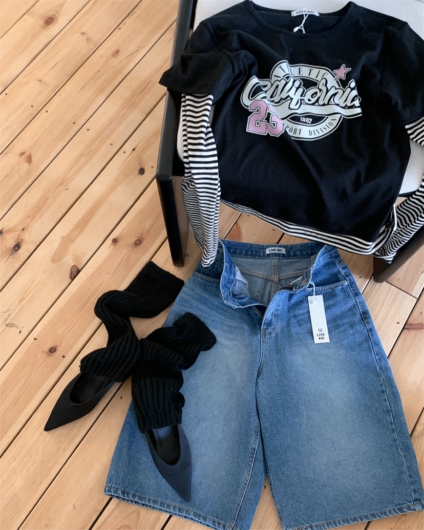 LIVE AID-P韓國東大門代購女士新品熱賣推薦長袖T恤假兩件LIVE AID-P長袖T恤