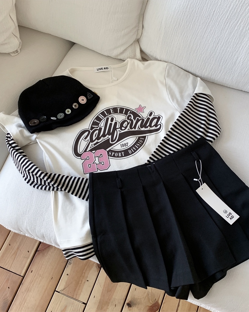 LIVE AID-P韓國東大門代購女士新品熱賣推薦長袖T恤假兩件LIVE AID-P長袖T恤