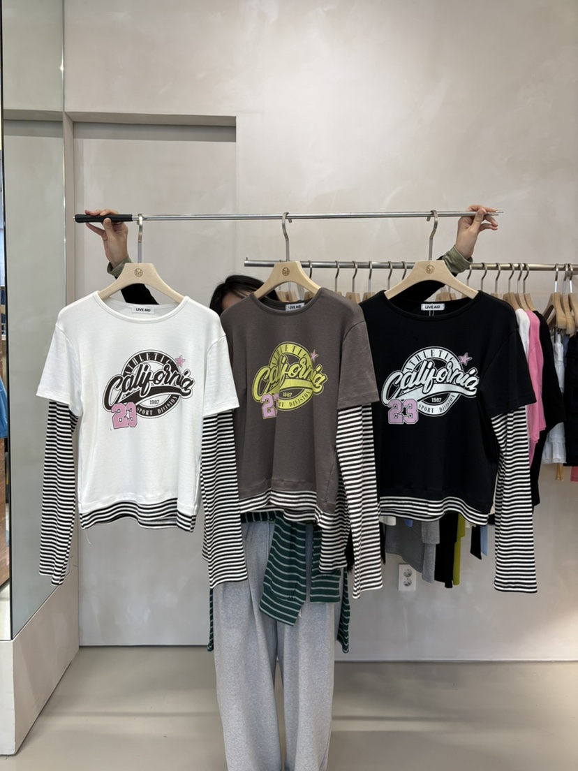 LIVE AID-P韓國東大門代購女士新品熱賣推薦長袖T恤假兩件LIVE AID-P長袖T恤