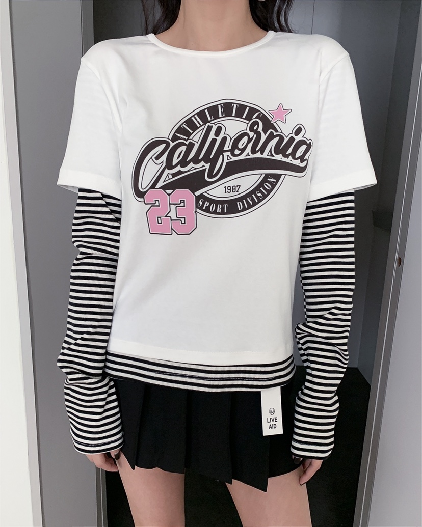 LIVE AID-P韓國東大門代購女士新品熱賣推薦長袖T恤假兩件LIVE AID-P長袖T恤圖色3